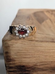 Vintage Costume Faux Gold Ruby Diamond Ring Size 10