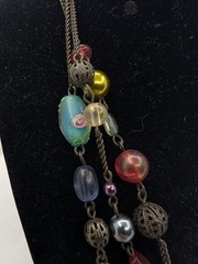 Avon Necklace Filigree metal acrylic braded Glass Lampwork beads layered 17″