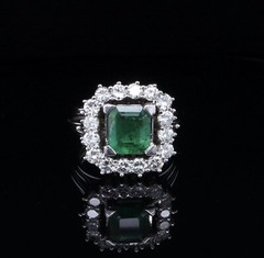 Vintage Emerald & Diamond Halo Cluster 14ct White Gold Ring Size N Val $12410