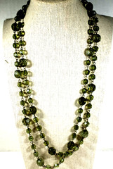 Vintage 50″ Bottle Green Acrylic Faceted Crystals Necklace shown doubled