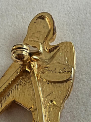 VTG Park Lane Brooch Pearlized Lucite 3.5in Deco Style Retro Dancer Gold Tone