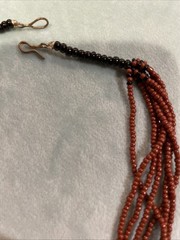 Vintage Handmade Statement Tribal Necklace with Wood, Metal & Red Beads 18”