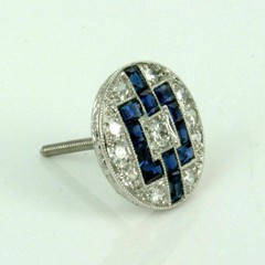 Art Deco Style Lab-Created Sapphire Diamond Engagement 14k White Gold FN Earring