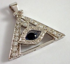 ESTATE Vtg Signed 2.9g SOLID 18k White Gold Glass Evil Eye CZ Necklace Pendant