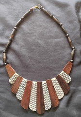 Vintage Primitive Boho Tribal Style Bib Necklace of Horn Wood and Bovine Bone