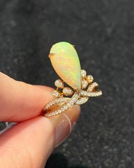 18K Gold Plated Sterling Silver Natural Fire Opal Pear Engagement Ring for Her