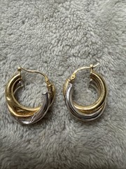 14K Yellow & White Gold Double Twisted Hoop Pierced Earrings Carla Scrap 2 g