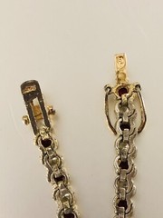 Vtg. 925 Gold Vermeil Ruby Colored Rhinestones & Cubic Zirconia Tennis Bracelet
