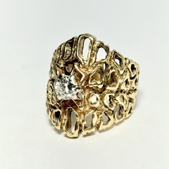 GG Certified Vintage Brutalist 14K Yellow Gold .53ct Diamond Size 7.5 Ring 11.5g