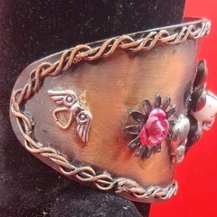 VTG MCM Handmade Bangle Copper Tone Skulls Angel Cross Heart Flowers bracelet