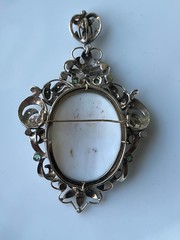 Victorian Portuguese 19k Gold Sterling Silver Emerald Coral Cameo Bacchante Broo