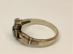 Vintage Wheeler Sterling Silver Abalone Claddagh Hearts in Hands Ring Size 9.75