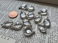 12 Vintage Gold Bezel Clear Plastic Gem Pendant Jewelry Making￼ 14 x 21mm