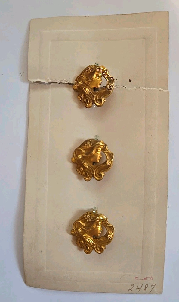 Art Nouveau Woman’s Profile w/Flowing Hair Scatter Pin Set of 3 Original Card