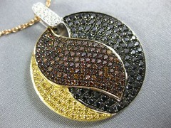 ESTATE LARGE 2.46CT MULTI COLOR DIAMOND 18K TRI COLOR GOLD CIRCULAR LEAF PENDANT