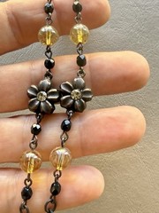 Vintage David Aubrey Necklace Cameo Crystal Rhinestone 30” Long + 2 1/4” Drop