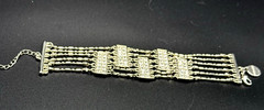 Vintage MARLYN SCHIFF 7″ Silver Tone Art Deco Style Paneled Rhinestone Bracelet