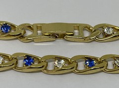 Vintage NECKLACE Chain Link w Clear & Blue Sapphire Rhinestones 22” L x 5.7mm W