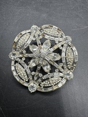 UNSIGNED BEAUTY Vintage Art Deco Clear Rhinestone Crystal LARGE Brooch PIN Read
