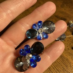 Vintage Blue Crystal Earrings Lot 3 Pairs Cluster Dangle Flower Retro Jewelry