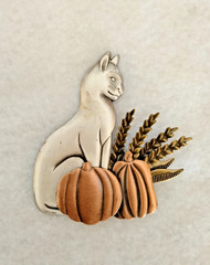 Vintage Multi-Metal Cat with Pumpkins Cat Brooch (160 – 2360)