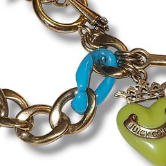 Juicy Couture Y2K Chunky Charm Bracelet Rare Blue Green Enamel Starter Gold Tone