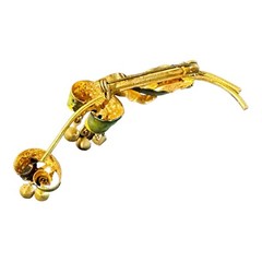 Vintage Made in Austria Green Leaf Flower Pin Rhinestones Gold Crystal Brooch 3”