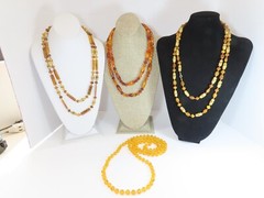 Vintage Necklace Lot Beaded Lucite + Tribal 23-26″ Yellow Butterscotch D1887