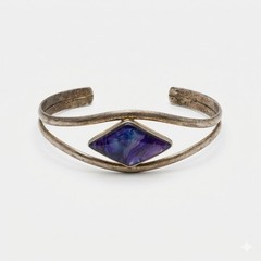 Vintage Sterling Silver Abalone Shell Cuff Bracelet Purple Inlay Boho 925 Signed