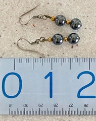 Hematite & Gold Tone Beaded Necklace Drop Earrings Set Pierced Demi Parure