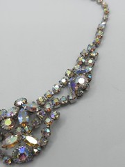 VTG Aurora Borealis Rhinestone Bib Necklace Multi Tier Choker Statement
