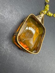 1930’s Art Deco Czech Glass Amber & Yellow Brass Filigree