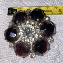 Large Contemporary Goldtone Purple & Clear Rhinestone Brooch 2.5”