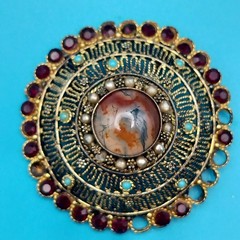 Israel Gilt Silver 935 Filigree Missing Stones Brooch Pendant Vintage
