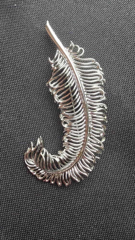 Signed Coro Feather Brooch Silver Toned
