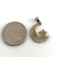 Vintage Silver Tone Crescent Moon Star Inlay Pendant Century Boho Style
