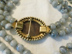 Vintage Carved Abalone Cameo Agate Beaded Necklace Brooch and Earrings Set