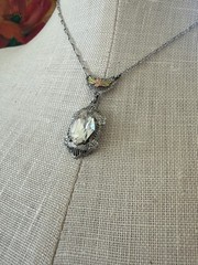 Antique 1920s White Co. Lavaliere Pendant Necklace Clear Crystal Silver/Gold ton