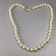 Knotted Single Strand Faux Pearl Gold Plated Clasp Creamy Beige Necklace 18″ L