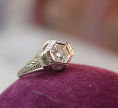 Antique Art Deco 18K white gold Belais .35 ct diamond ring sz 4
