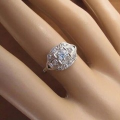 Art Deco Round Cut Lab Created Diamond Anniversary 14K White Gold Filled Ring