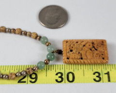 Vintage Gemstone & Agate Beaded Necklace With Carved Floral Bird Pendant 15.5 In
