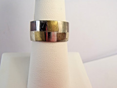 Estate 925 Sterling Silver Checkered 9mm Ring Band Silver Bronze Brass Sz 6 1/4
