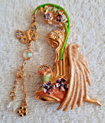 Kirk’s Folly Angel Fairy Butterfly Brooch Vintage Signed Gold Tone Crystal aa
