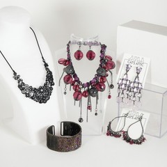 Dark Gothic Romance Black & Purple Filigree, Chandelier, & Faceted Crystal Mix
