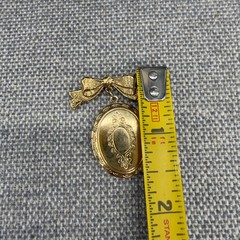 Vintage Brooch Dangle Locket Etched Gold Tone Bow Pin 1.5 Inches