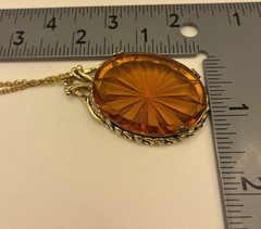 Vintage Pendant Necklace Starburst Gold Tone Filigree Large Faceted Statement