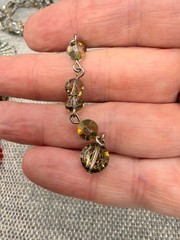 Vintage Necklace Faceted Crystal Gray Beads Gold Tone Accents Adjustable Length