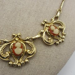 Vintage Cameo Necklace Victorian Revival Gold Tone 16 Inch