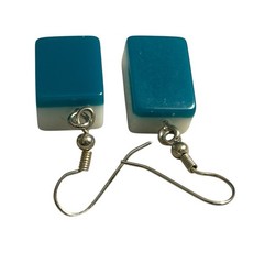 MAHJONG Tile Earrings White And Green Pierced Dangle Drop Acrylic Plastic VTG